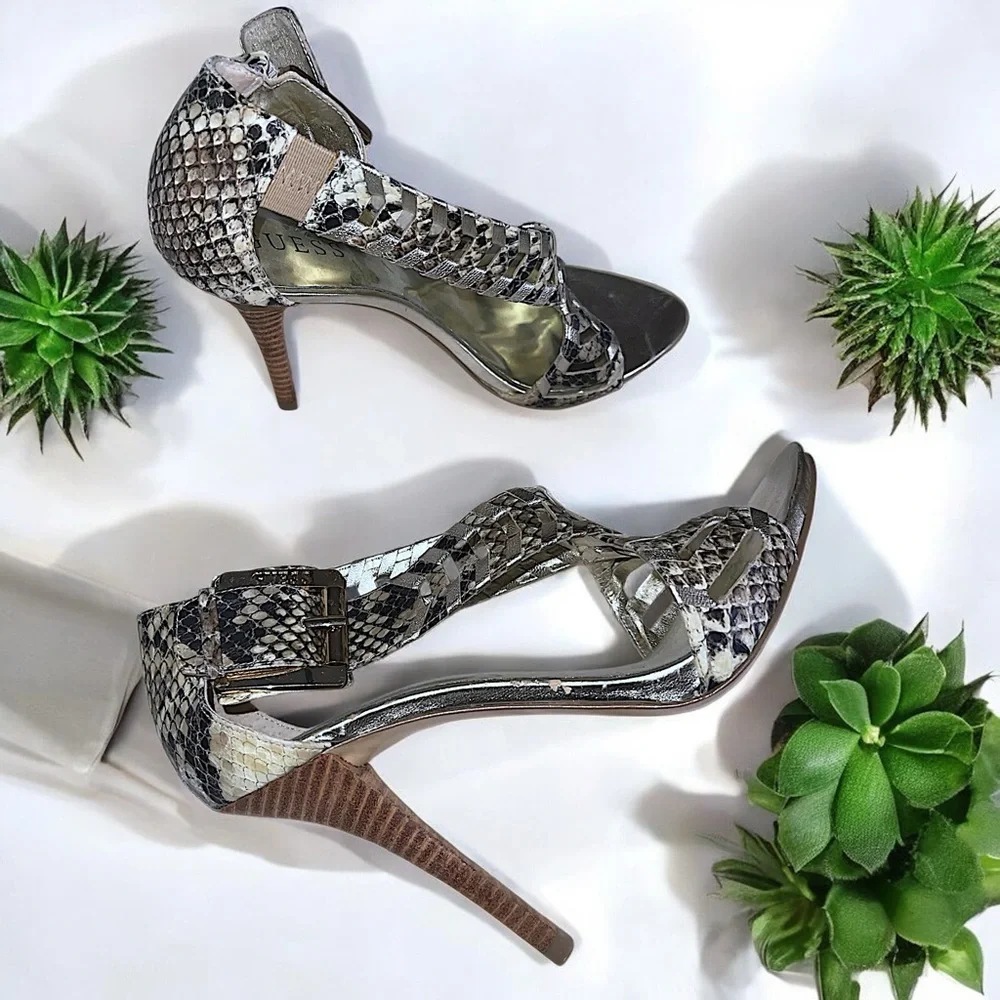 Guess Women’s Rianne Python Print Sandals - Picture 4 of 16